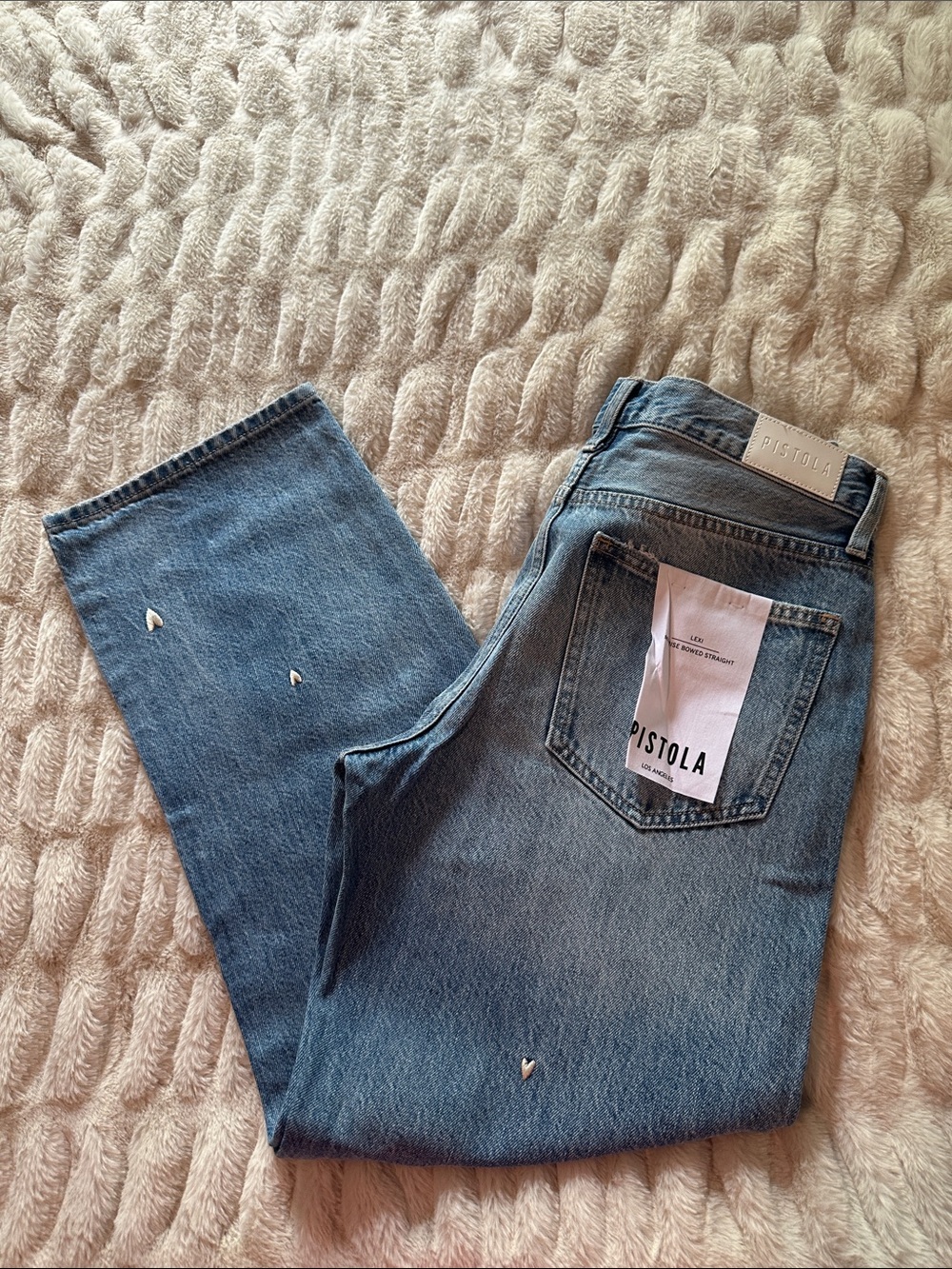 Pistola Light Blue Mid-Rise Jeans with Heart Embroidery Brand New size 28 - Picture 9 of 13